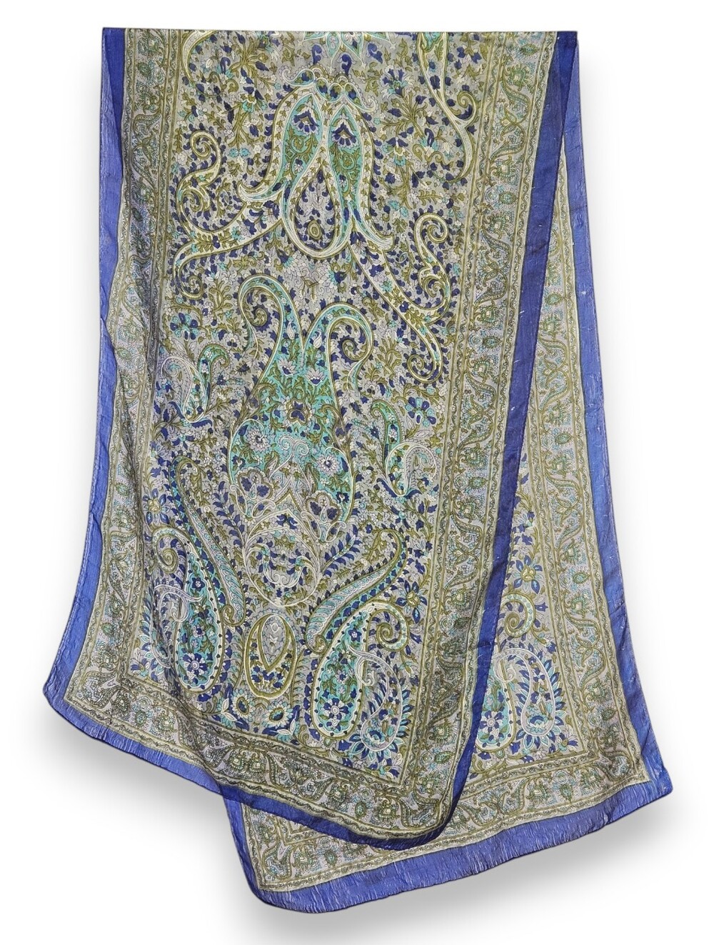 Made In India 19x66" Scarf Wrap Blue Green Floral Paisley Lightweight
